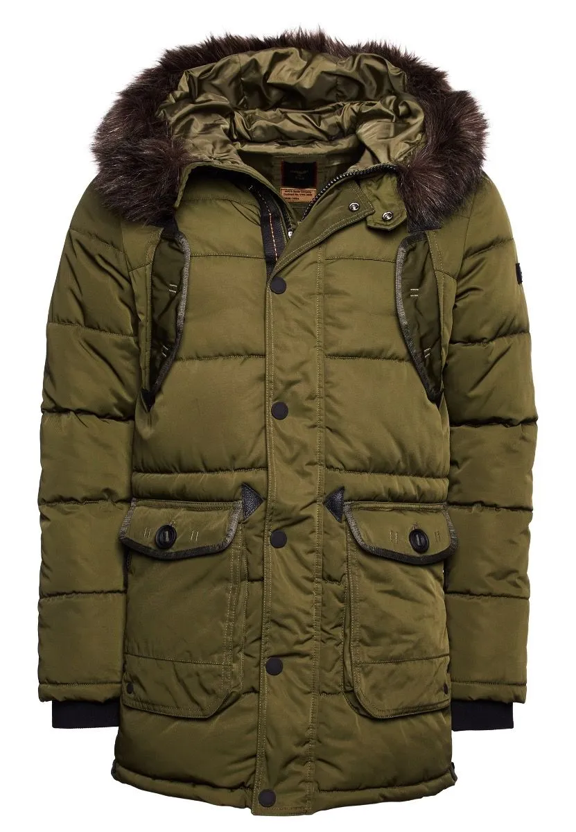 Khaki Superdry Long Padded Jacket at Chinook Store