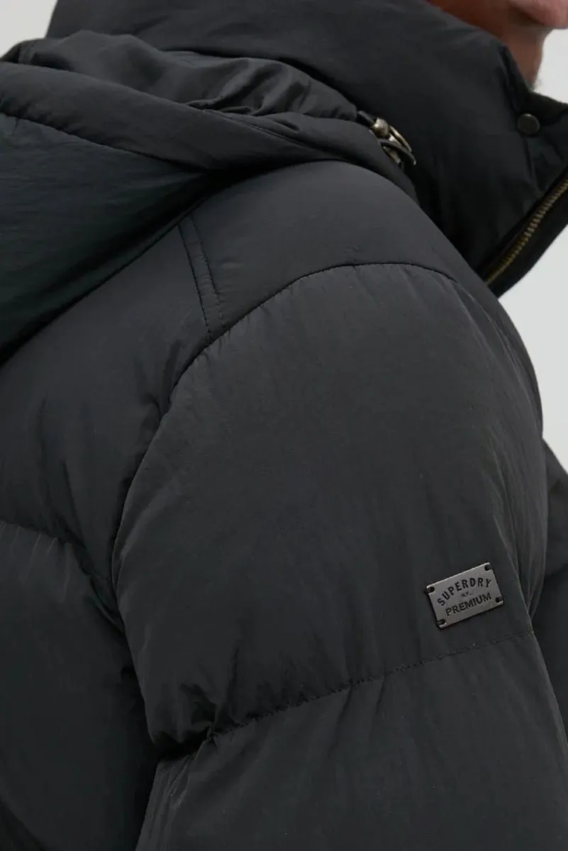 Black Superdry Hooded Longline Puffer Jacket