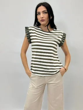 Striped T-shirt with sleeve detail.