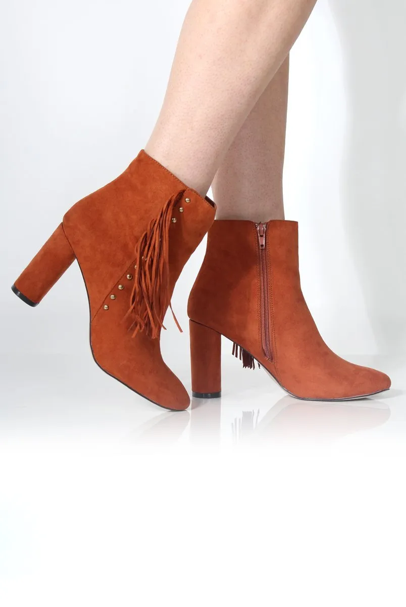 Tan Suede Tassel Boots by Rosaleen