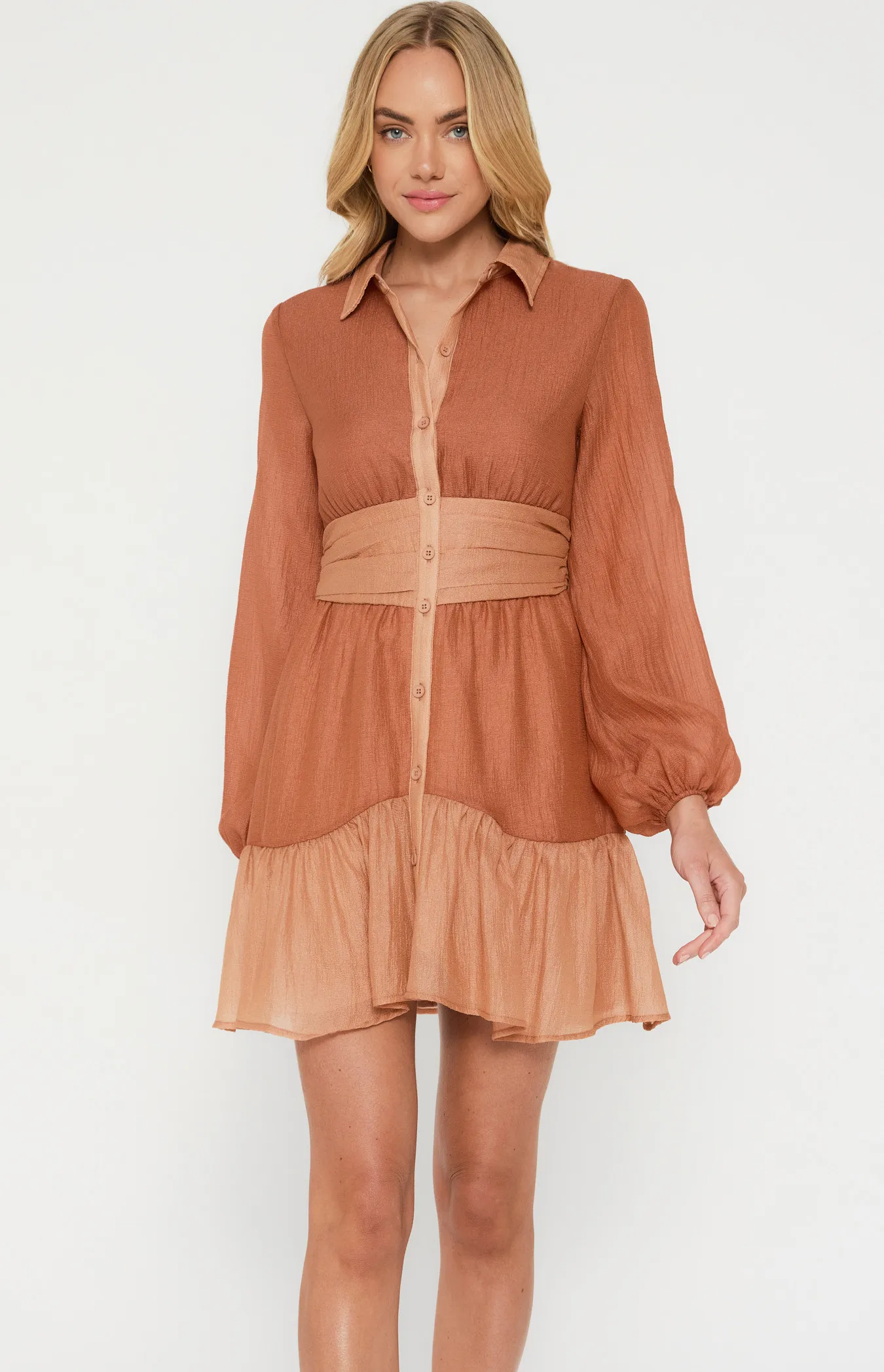 Textured Shirt Dress with Contrast Panel Details