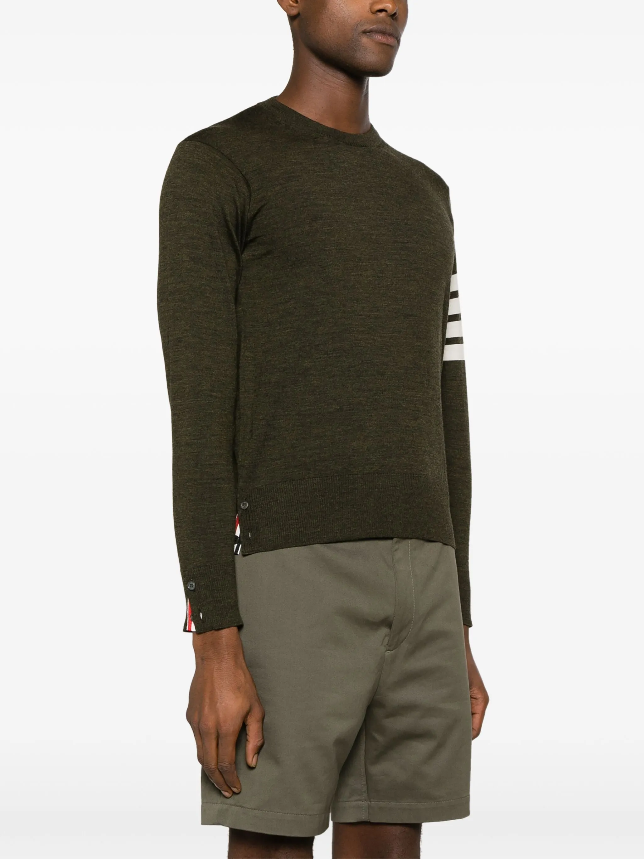 THOM BROWNE Men's Classic Crewneck Pullover with 4 Bar Sleeve - Fine Merino Wool