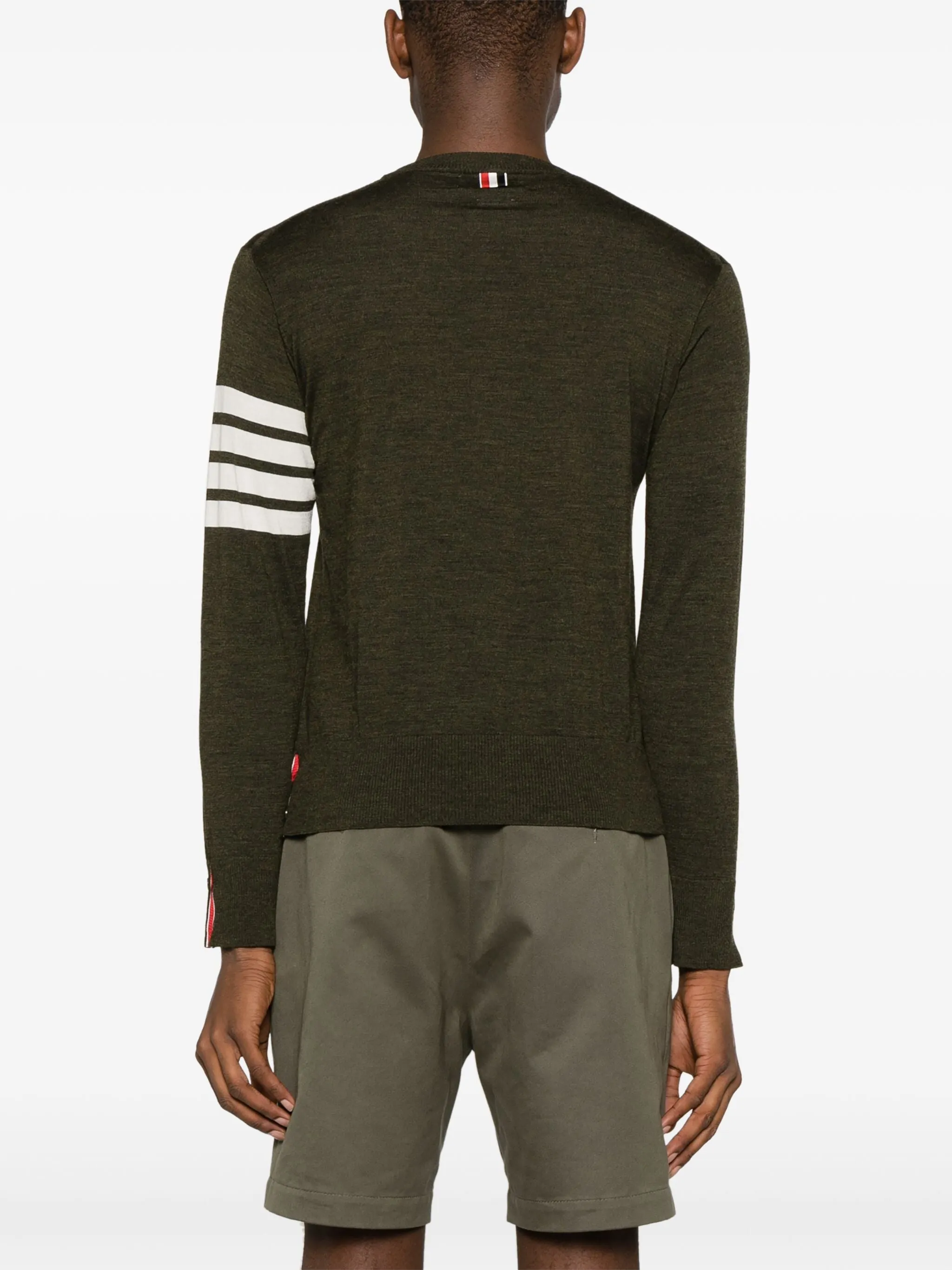 THOM BROWNE Men's Classic Crewneck Pullover with 4 Bar Sleeve - Fine Merino Wool