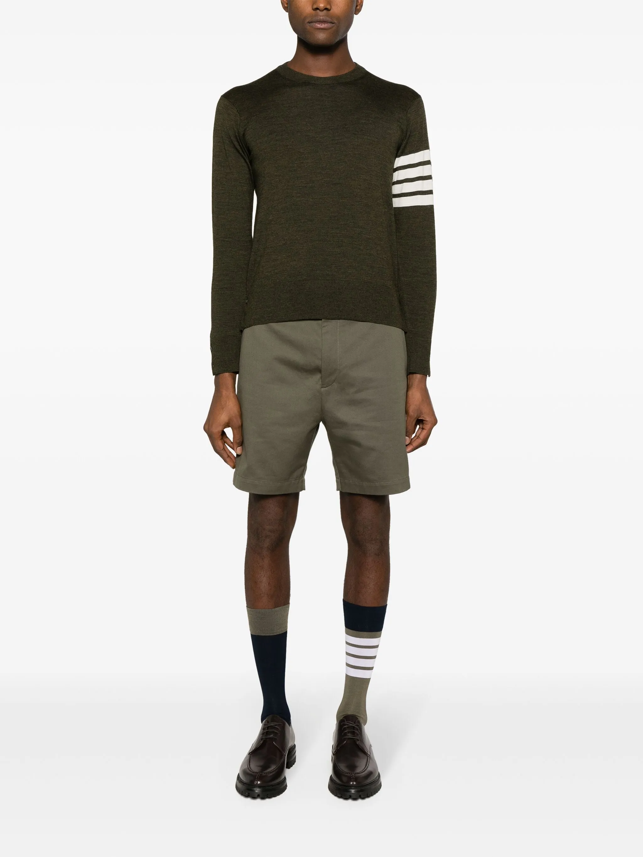 THOM BROWNE Men's Classic Crewneck Pullover with 4 Bar Sleeve - Fine Merino Wool