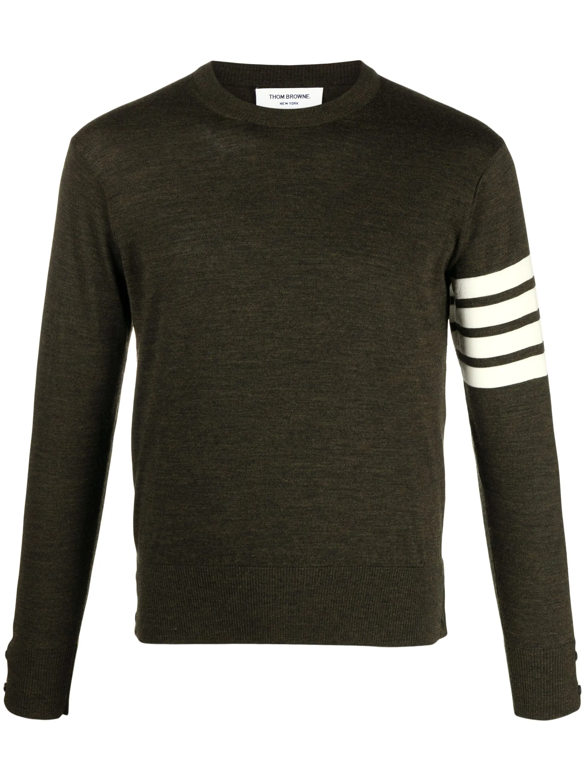 THOM BROWNE Men's Classic Crewneck Pullover with 4 Bar Sleeve - Fine Merino Wool