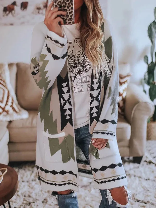 Cozy Tribal Knit Cardigan Sweater Coat Top