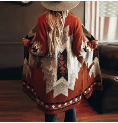 Cozy Tribal Knit Cardigan Sweater Coat Top