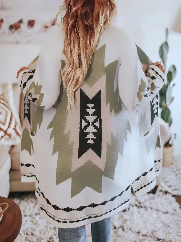 Cozy Tribal Knit Cardigan Sweater Coat Top