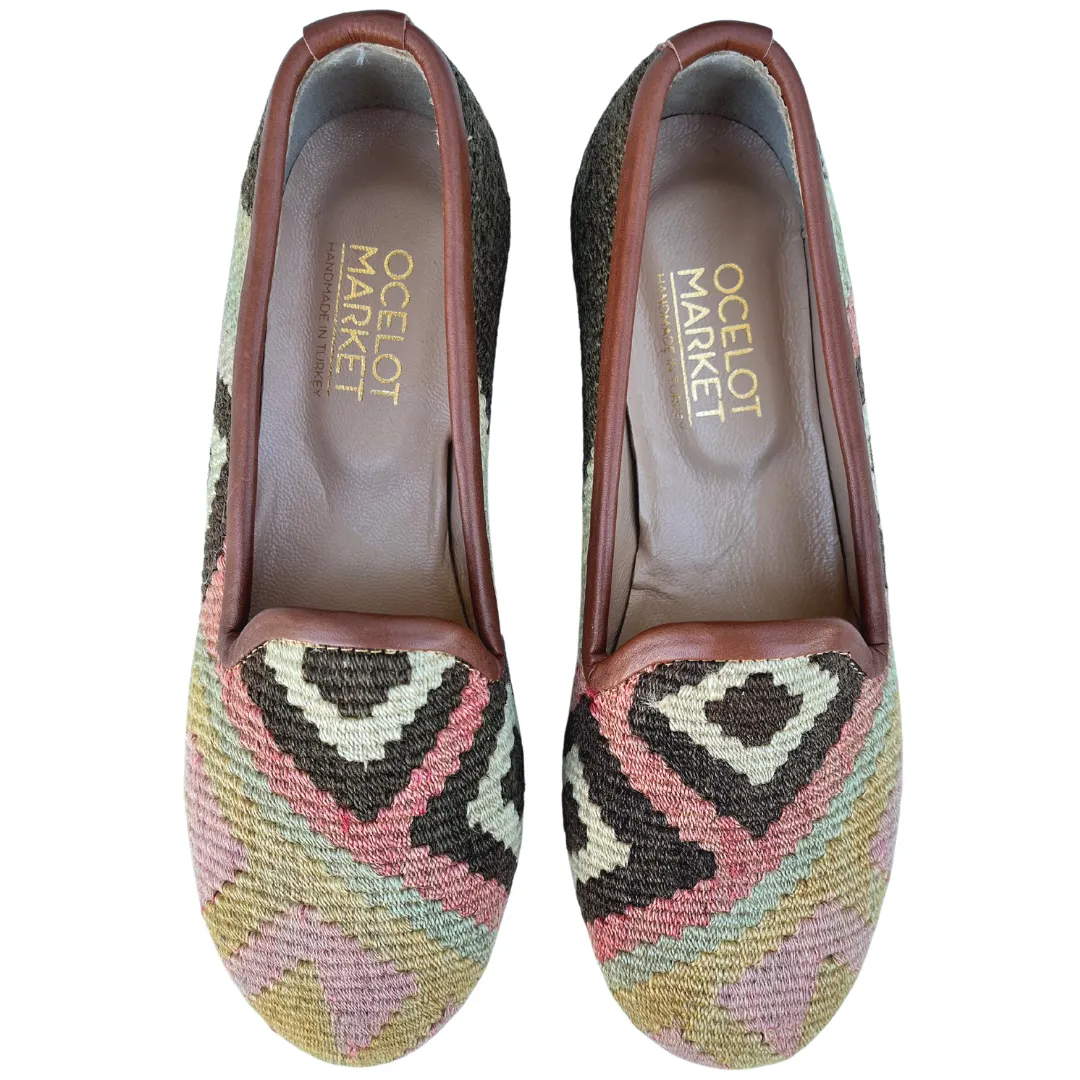 Turkish Kilim Loafer: Women's Brown & Pink Palette