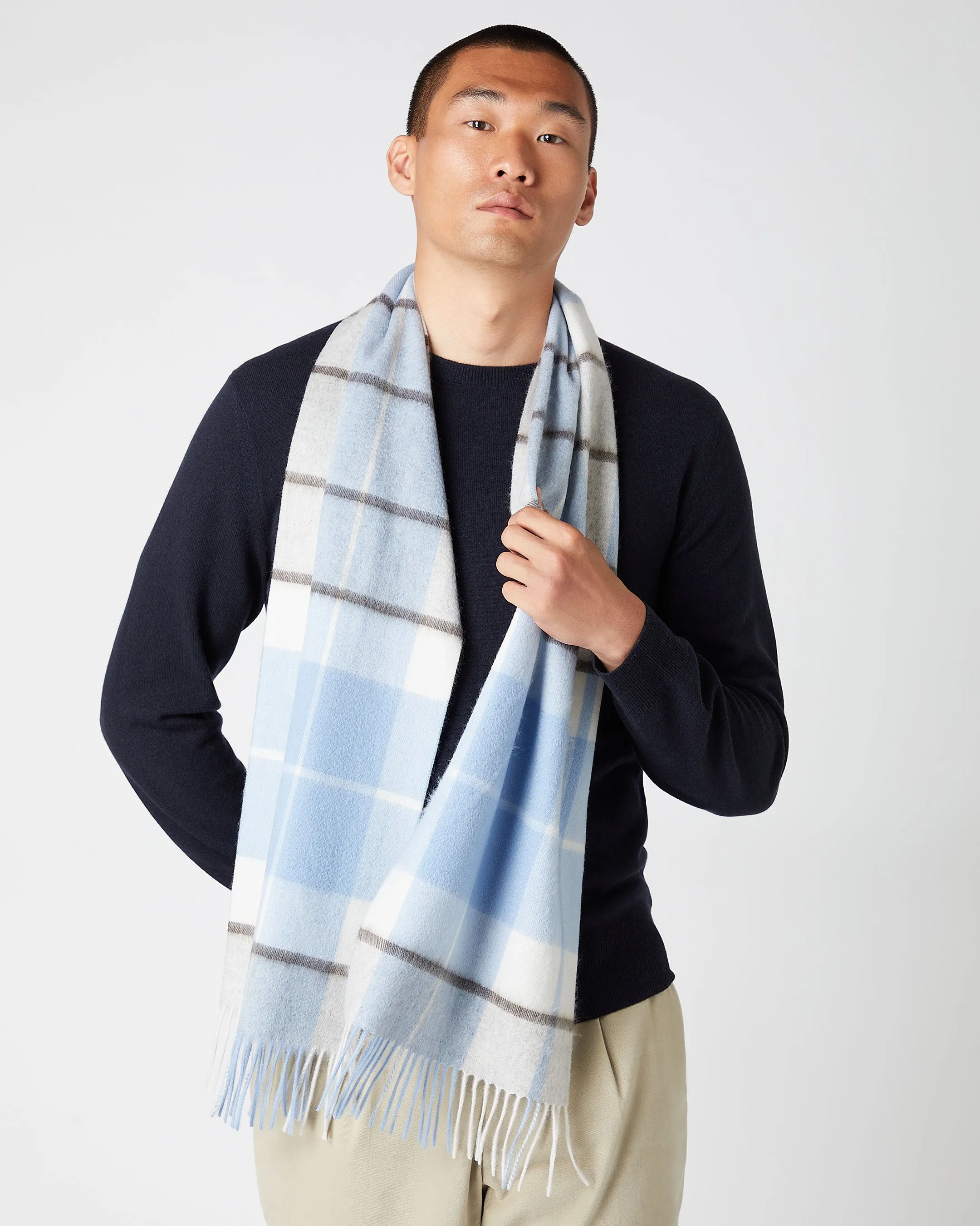 Cashmere Scarf Blue Check Unisex