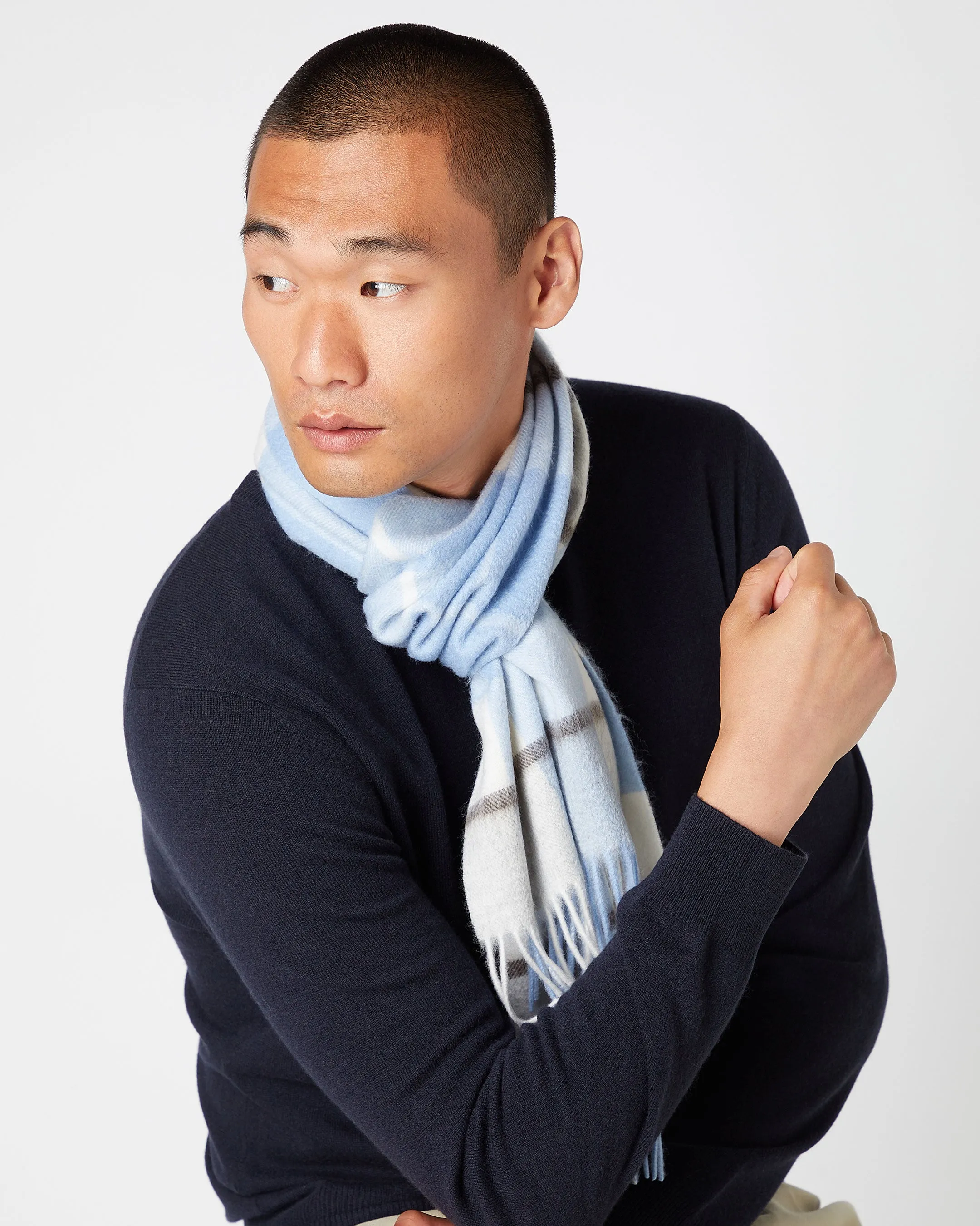 Cashmere Scarf Blue Check Unisex