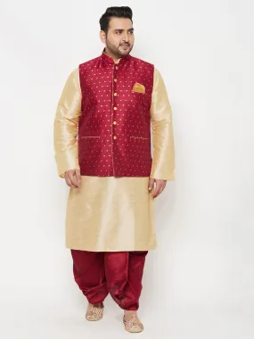 Men's Maroon Zari Nehru Jacket With Kurta Dhoti Set