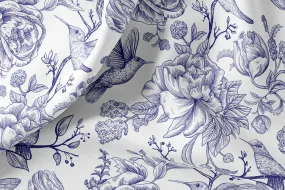 French Toile de Jouy Print Linen Fabric by the Yard for Bedding, Curtains, Clothing.