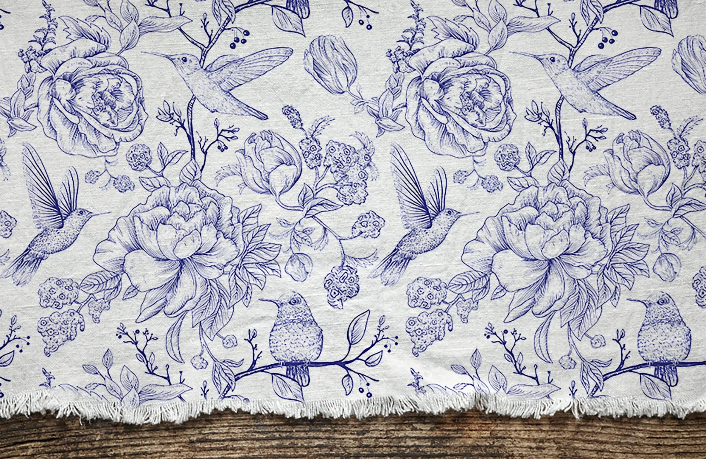 French Toile de Jouy Print Linen Fabric by the Yard for Bedding, Curtains, Clothing.