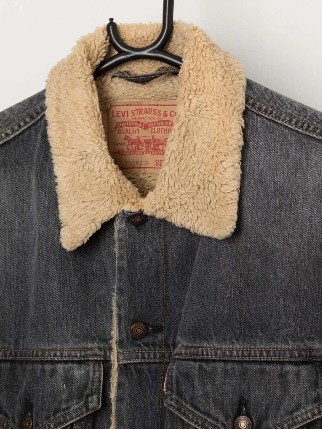 Vintage Grey Denim Sherpa Trucker Jacket by Levis for Men - Medium