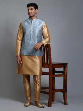 VM BY VASTRAMAY Men's Grey Embellished Jacket with Rose Gold Kurta Pant Set - Men's ethnic wear ensemble