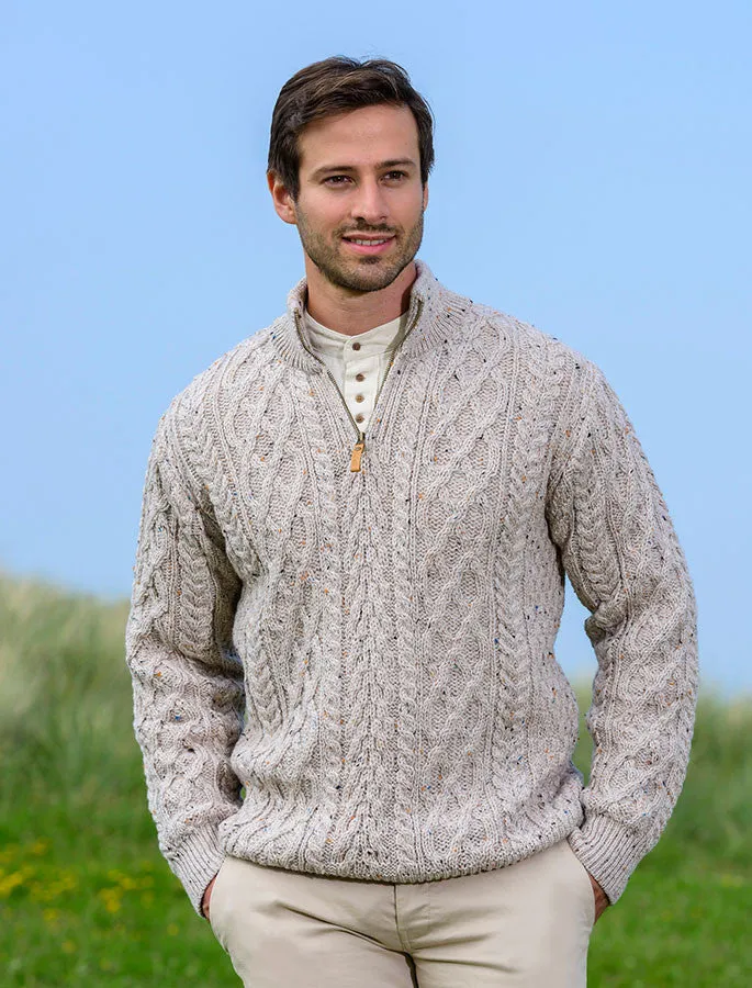 Men's Half Zip Aran Sweater by West End Knitwear