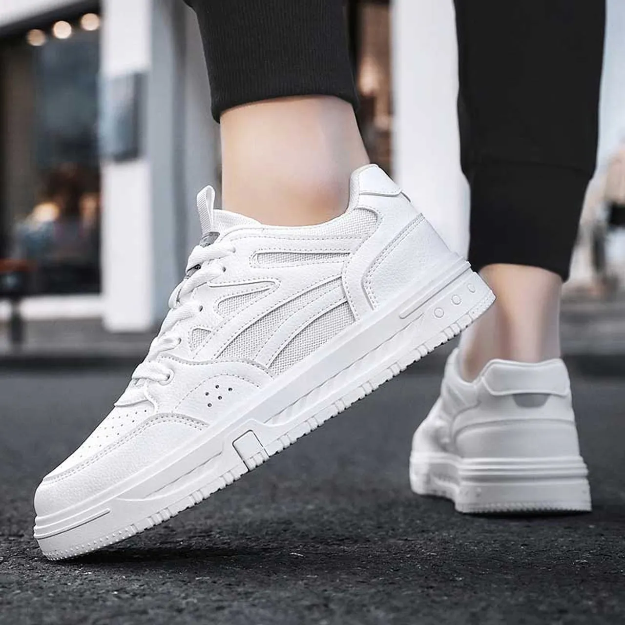 White Casual Shoe Sneaker with Splicing Detail