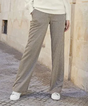 Wide-leg Stretch Checkered Trousers for Comfort