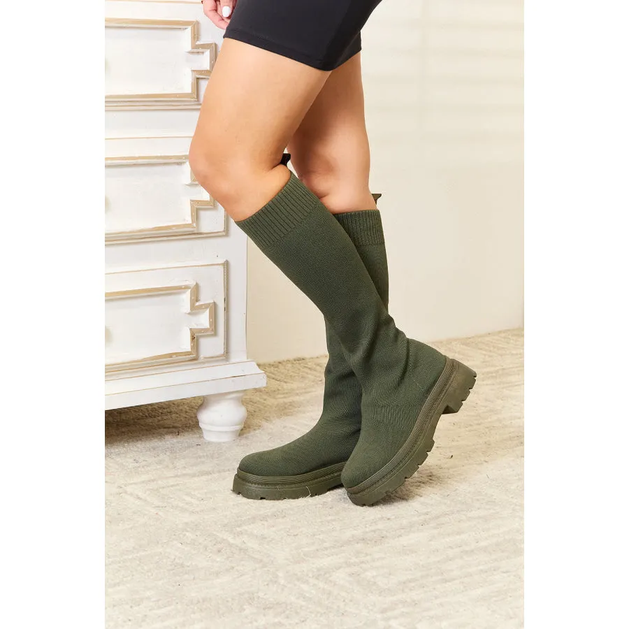 WILD DIVA Knee-High Platform Sock Boots