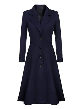 1950s Long Sleeve Winter Coat with Turndown Collar for Women