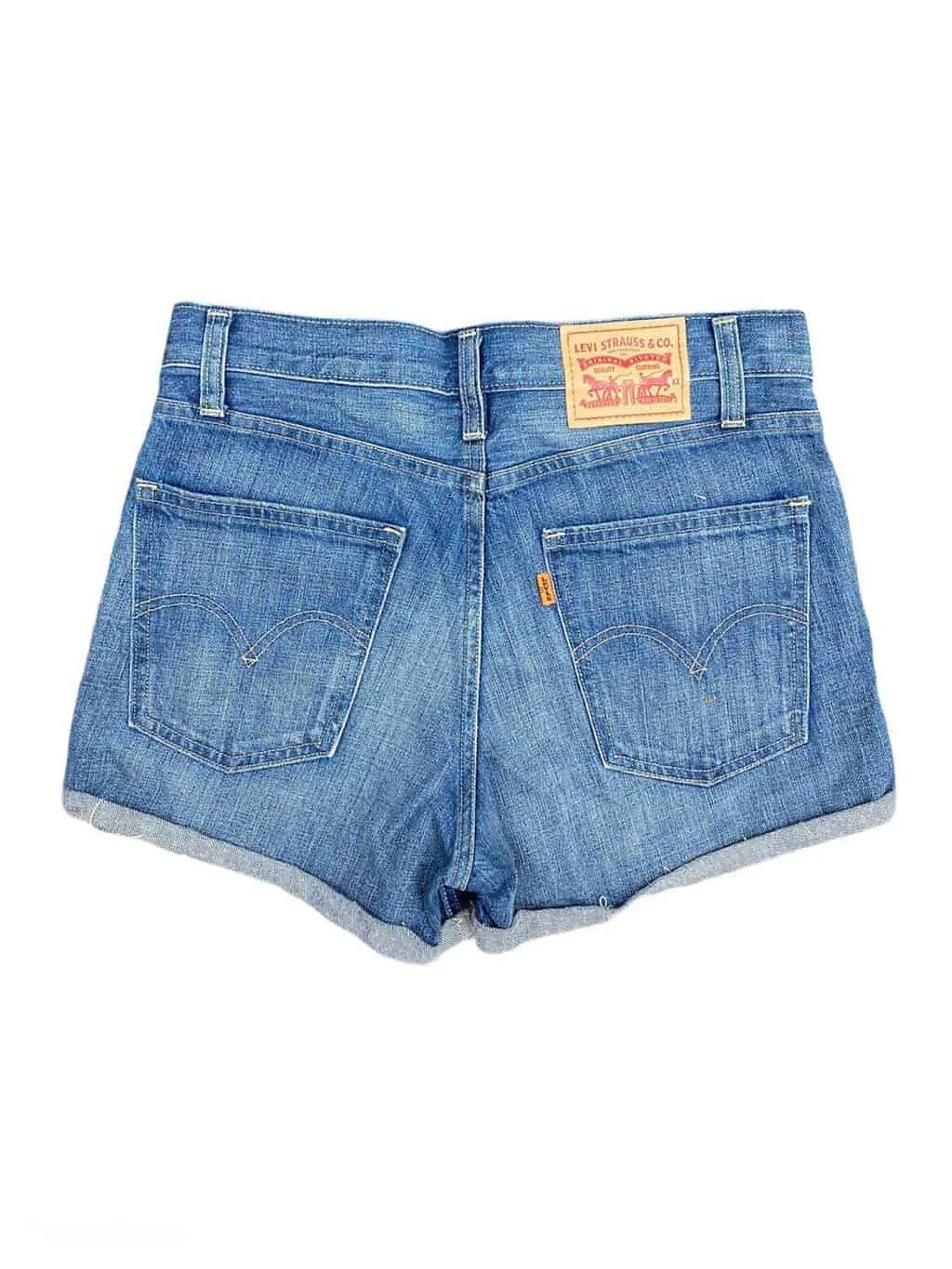 Women's Vintage Levis Denim Shorts in Mid-Wash Blue - S/M