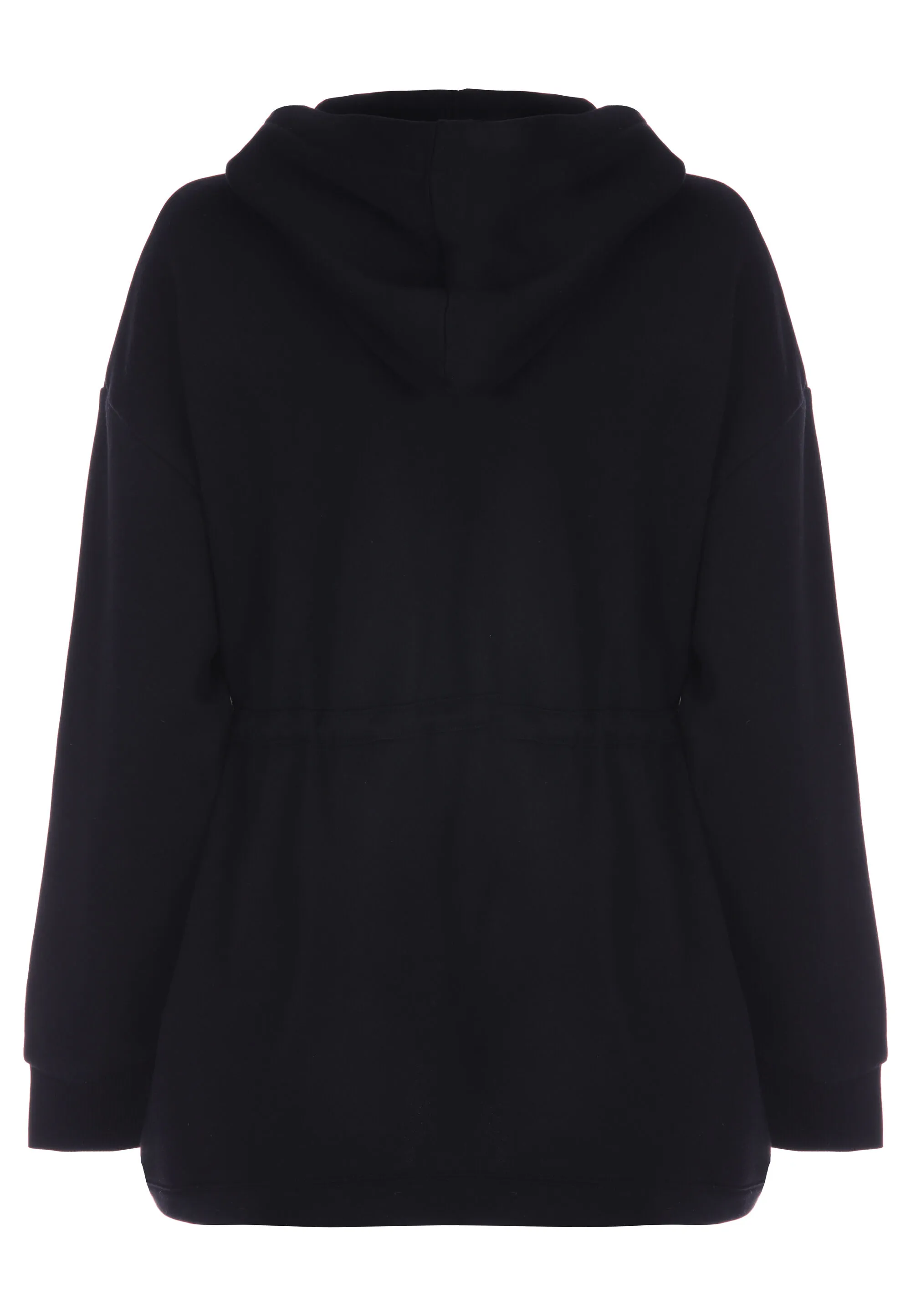 Women's Black Hooded Drawstring Waist Jacket