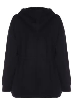 Women's Black Hooded Drawstring Waist Jacket