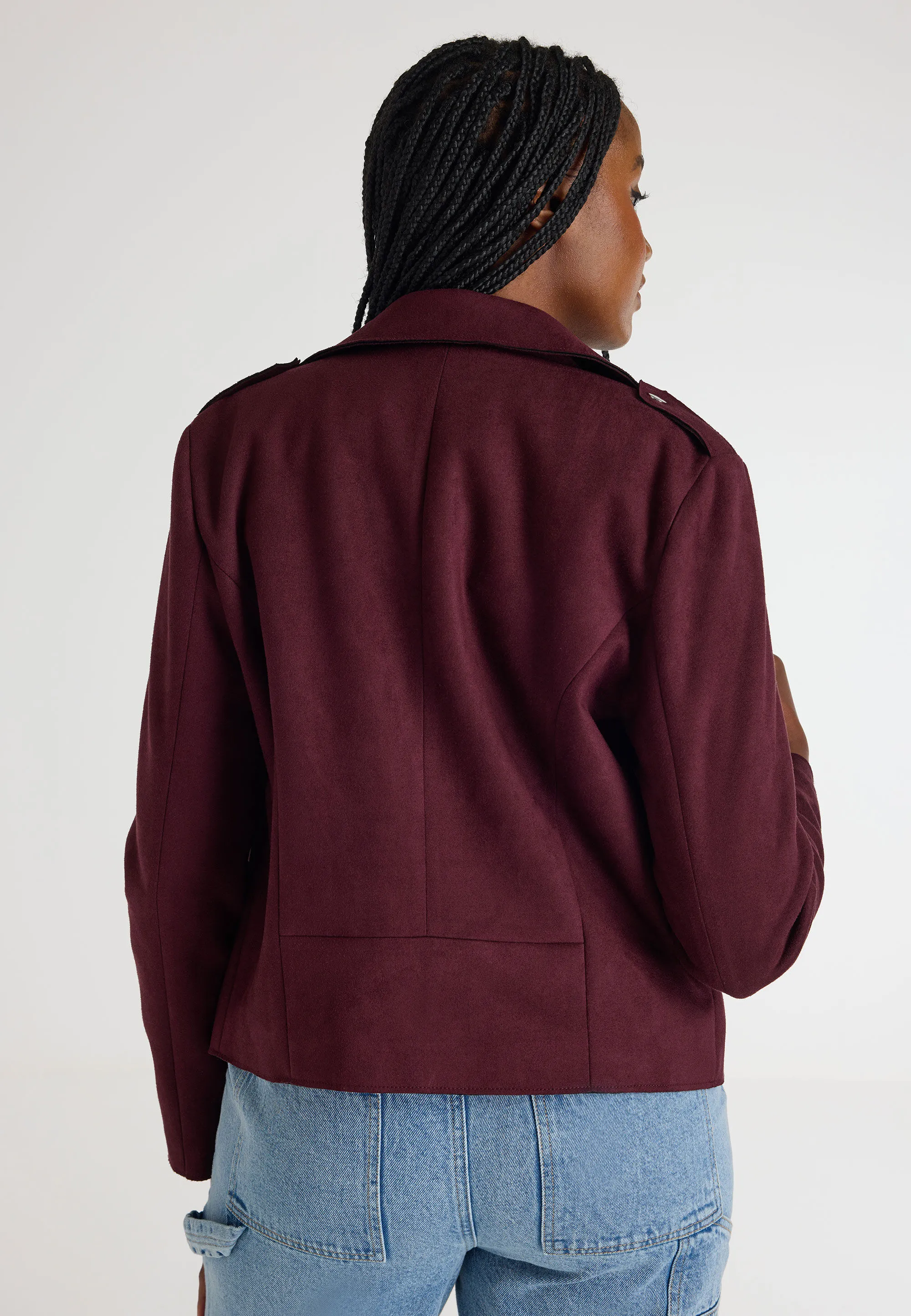 Women's Burgundy Suedette Motorcycle Jacket