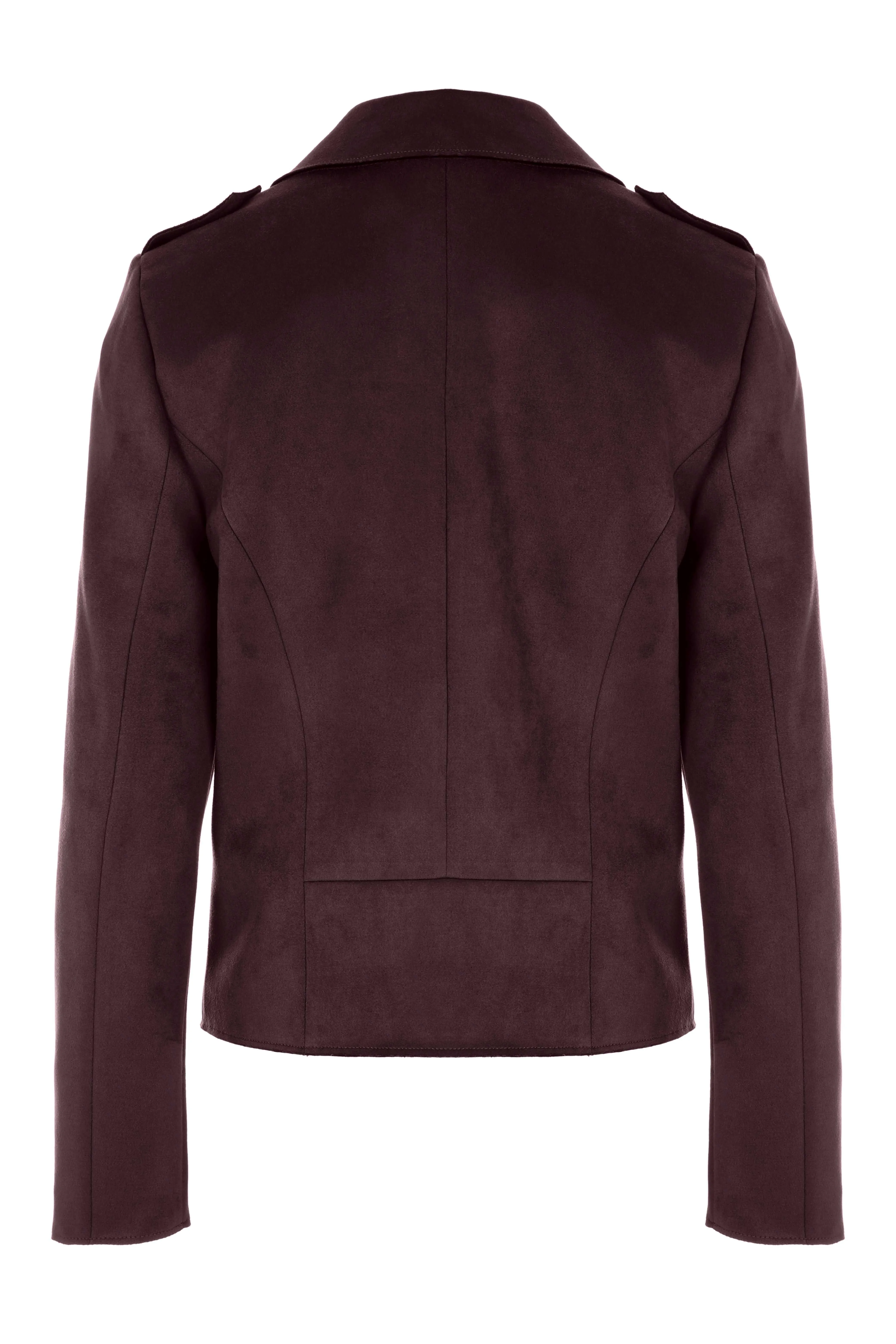 Women's Burgundy Suedette Motorcycle Jacket