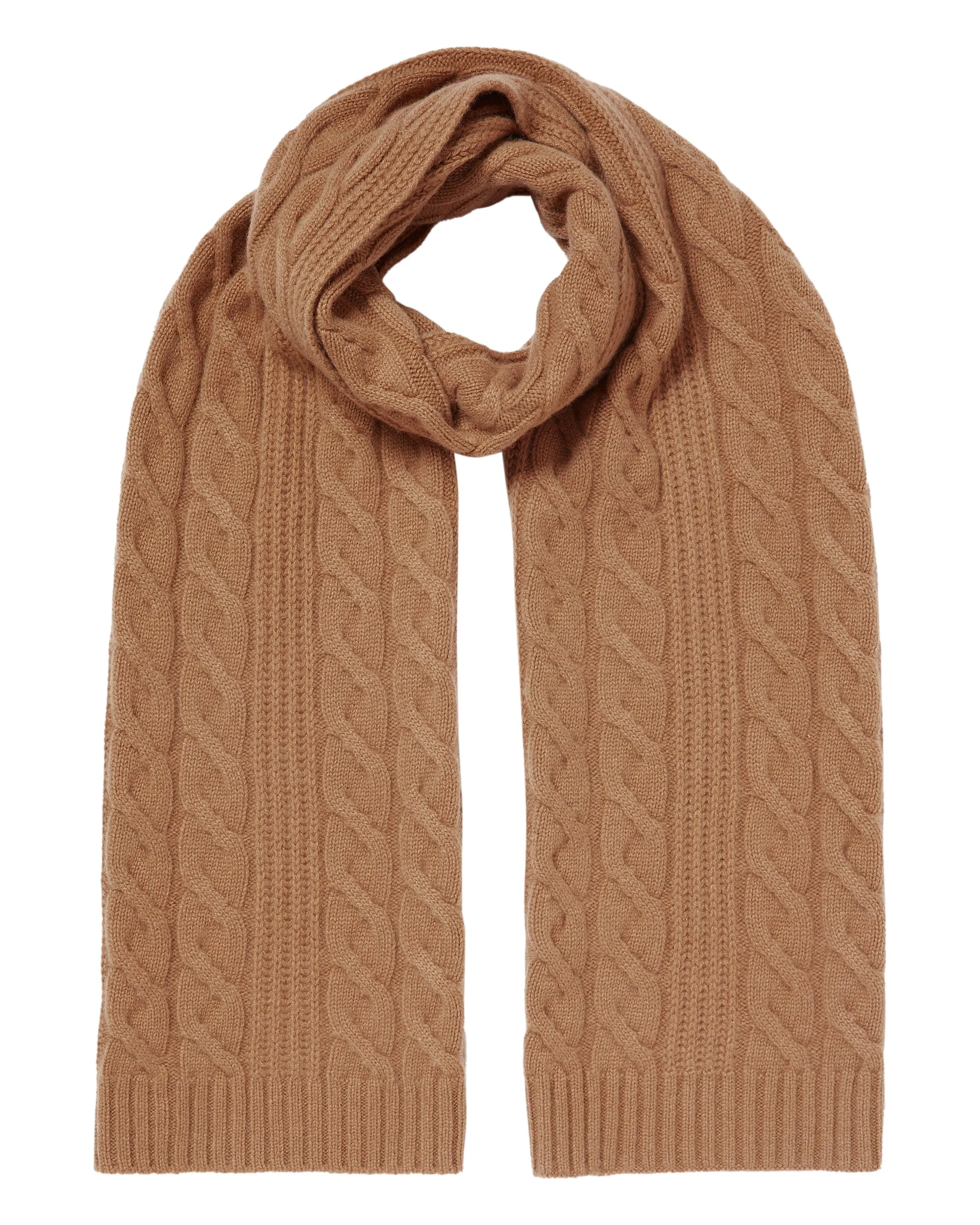 Dark Camel Brown Cashmere Cable Knit Scarf for Women