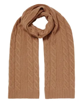 Dark Camel Brown Cashmere Cable Knit Scarf for Women