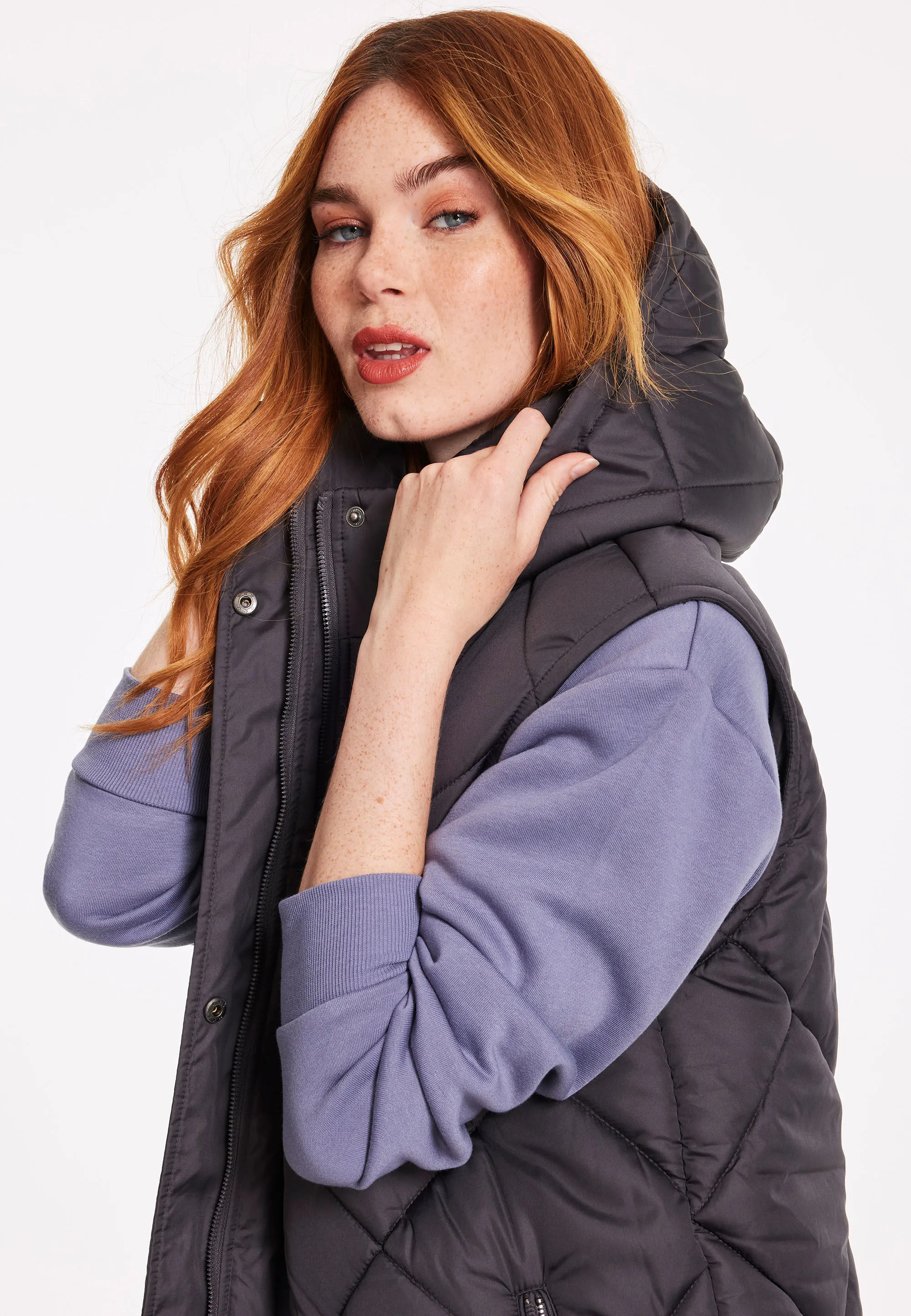 Charcoal Diamond Quilted Gilet Jacket for Women