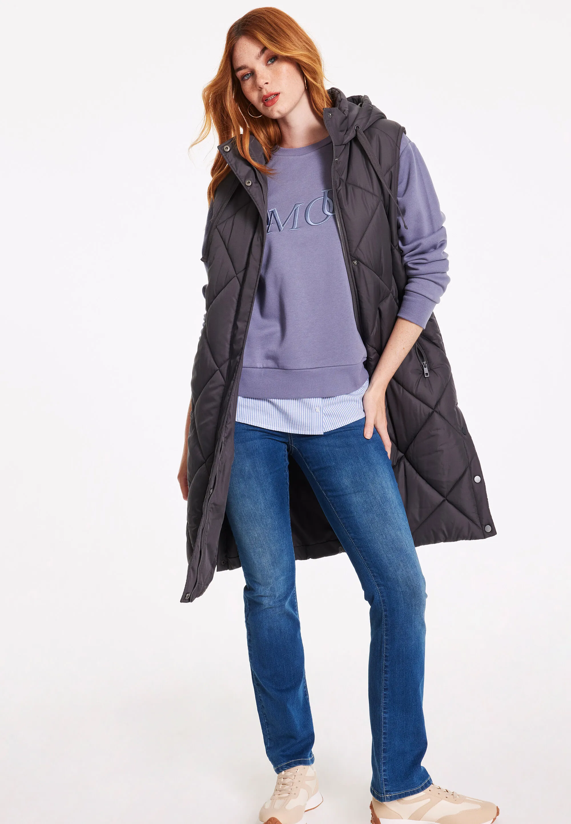 Charcoal Diamond Quilted Gilet Jacket for Women