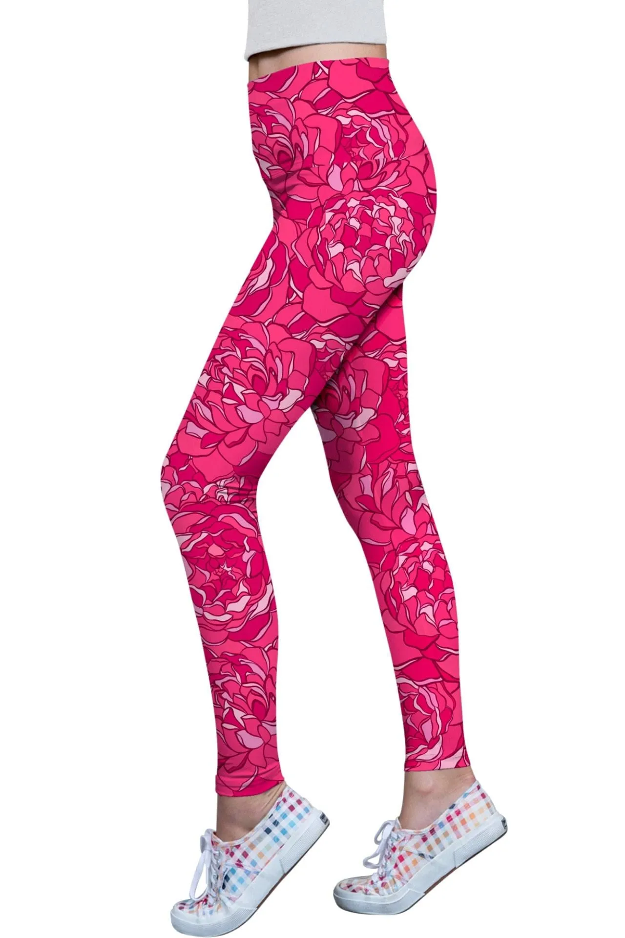 Women's Peony Blaze Lucy Pink Floral Leggings for Performance