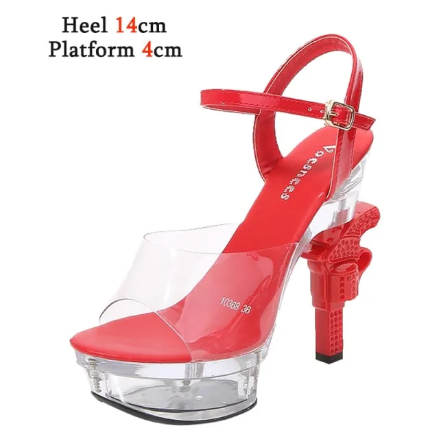 Women's Rhinestone Ultra High Heel Sandals with LED Lights - Sexy Pistol Pumps