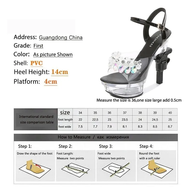 Women's Rhinestone Ultra High Heel Sandals with LED Lights - Sexy Pistol Pumps