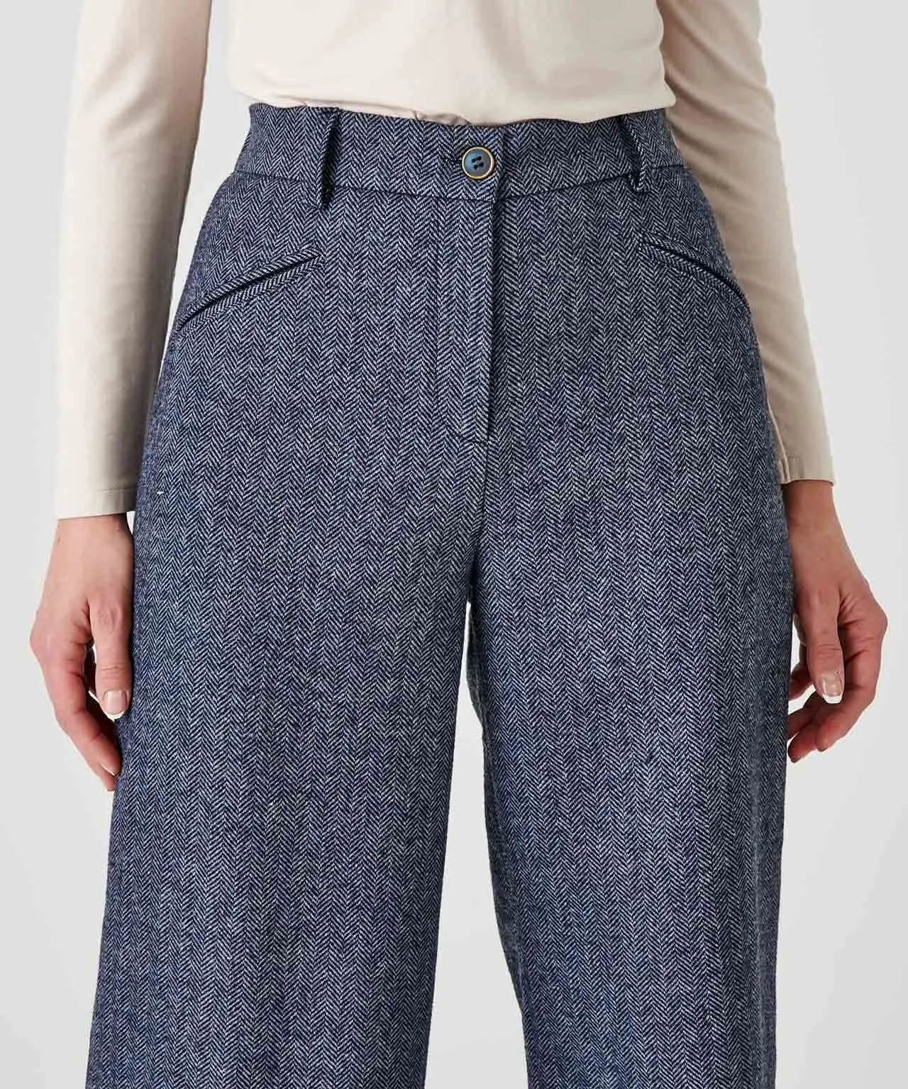 Wide Leg Trousers in Wool Blend Fabric