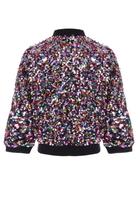 Black Sequin Bomber Jacket for Younger Girls