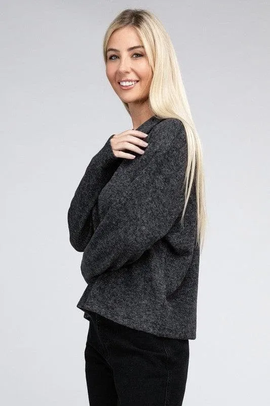 Zenana Brushed Melange Hacci Collared Sweater